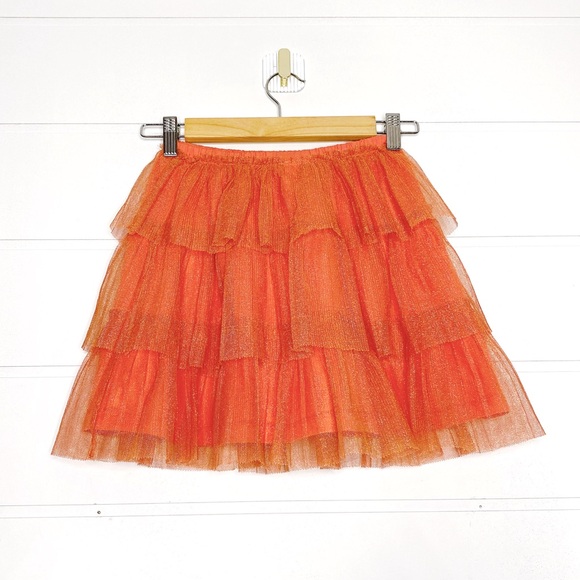 Hanna Andersson Magic Bloom Tulle Shimmer Sparkly Tiered Skirt in Orange - Picture 4 of 9